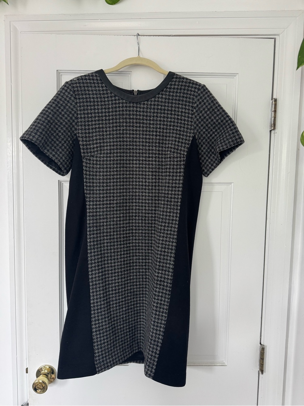 J. Crew Black and Gray Houndstooth Panel Shift Dress